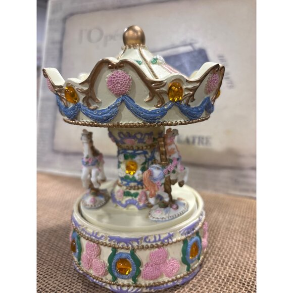 Vintage Musical Revolving Birthstone Carousel With Horses & Gem Accents November - Picture 2 of 14